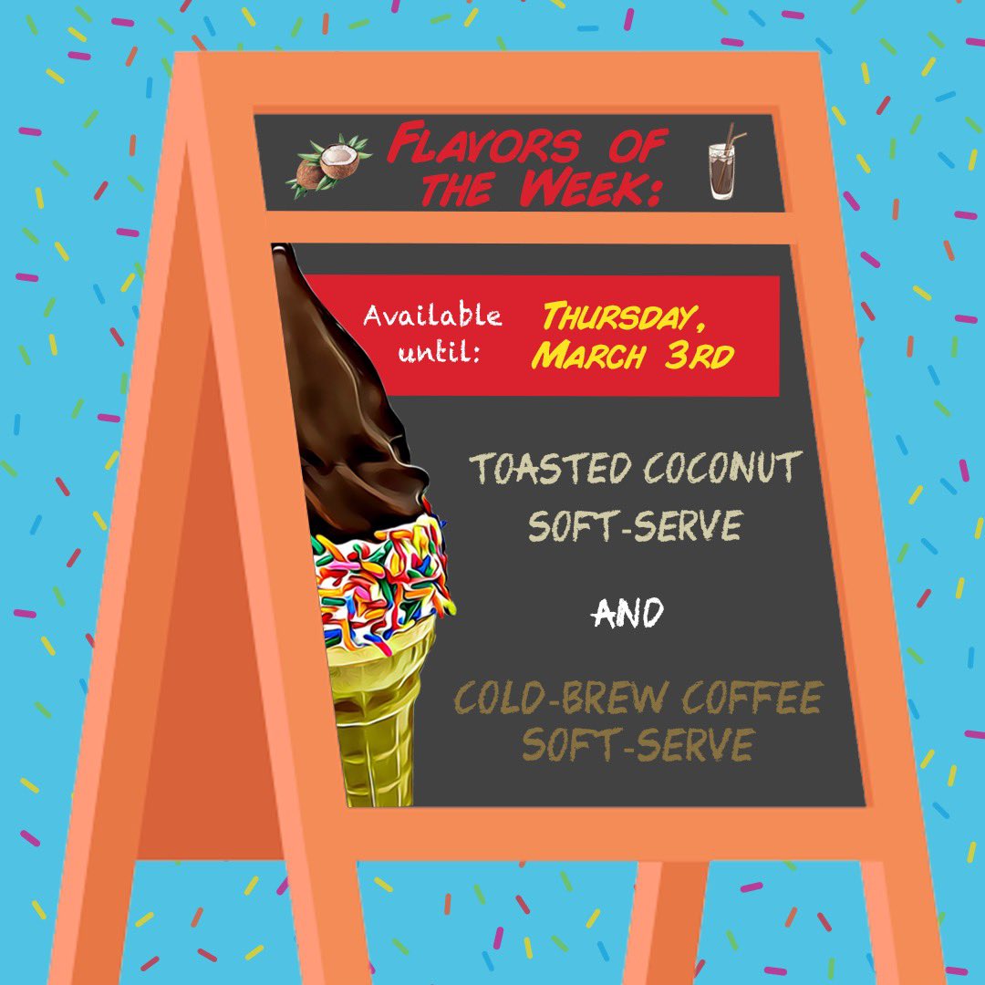 biggayicecream's tweet photo. This weeks flavors of the week are: cold-brew coffee &amp; toasted coconut! Available in stores until Thursday, March 3rd! https://t.co/eQjEDeKxZ8