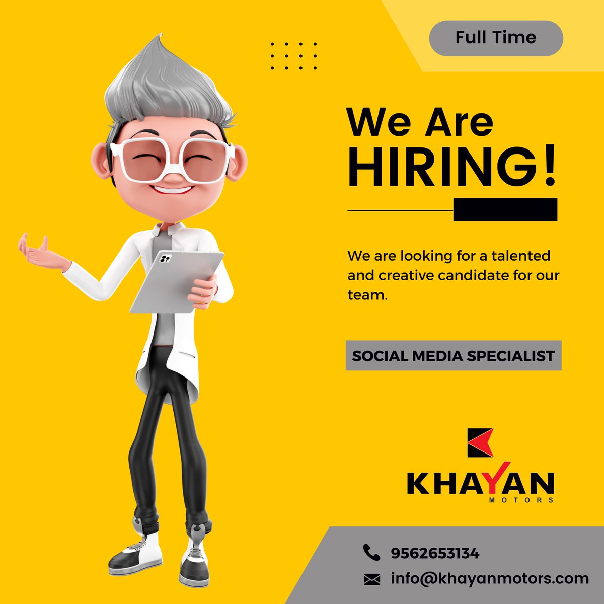 KhayanMotors's tweet photo. We are looking for a talented and creative candidate for our team…
SOCIAL MEDIA SPECIALIST 

Those  interested may send their CV to info@khayanmotors.com or 
WhatsApp: 
https://t.co/eG2aW4vd0V

#Khayan Motors #jobvacancy #hiring #vacancy #socialmediaspecialist 
#motorcycles https://t.co/EkPObxBf9t