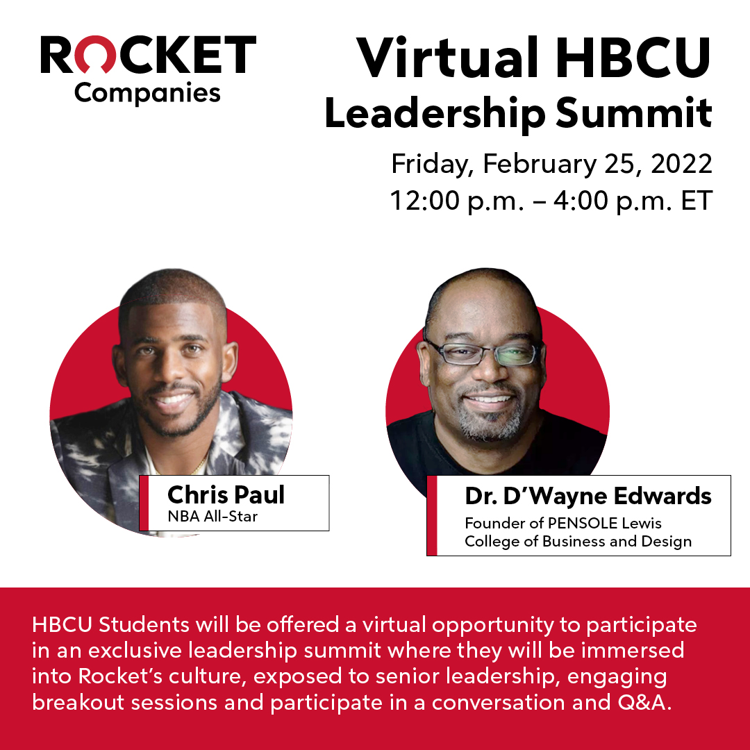 EmmaCGood's tweet photo. It’s Happening! Two of the best in their industry join us for our Rocket Companies HBCU Leadership Summit! @cp3 @DwayneEdwards https://t.co/DUs7cDoQfK