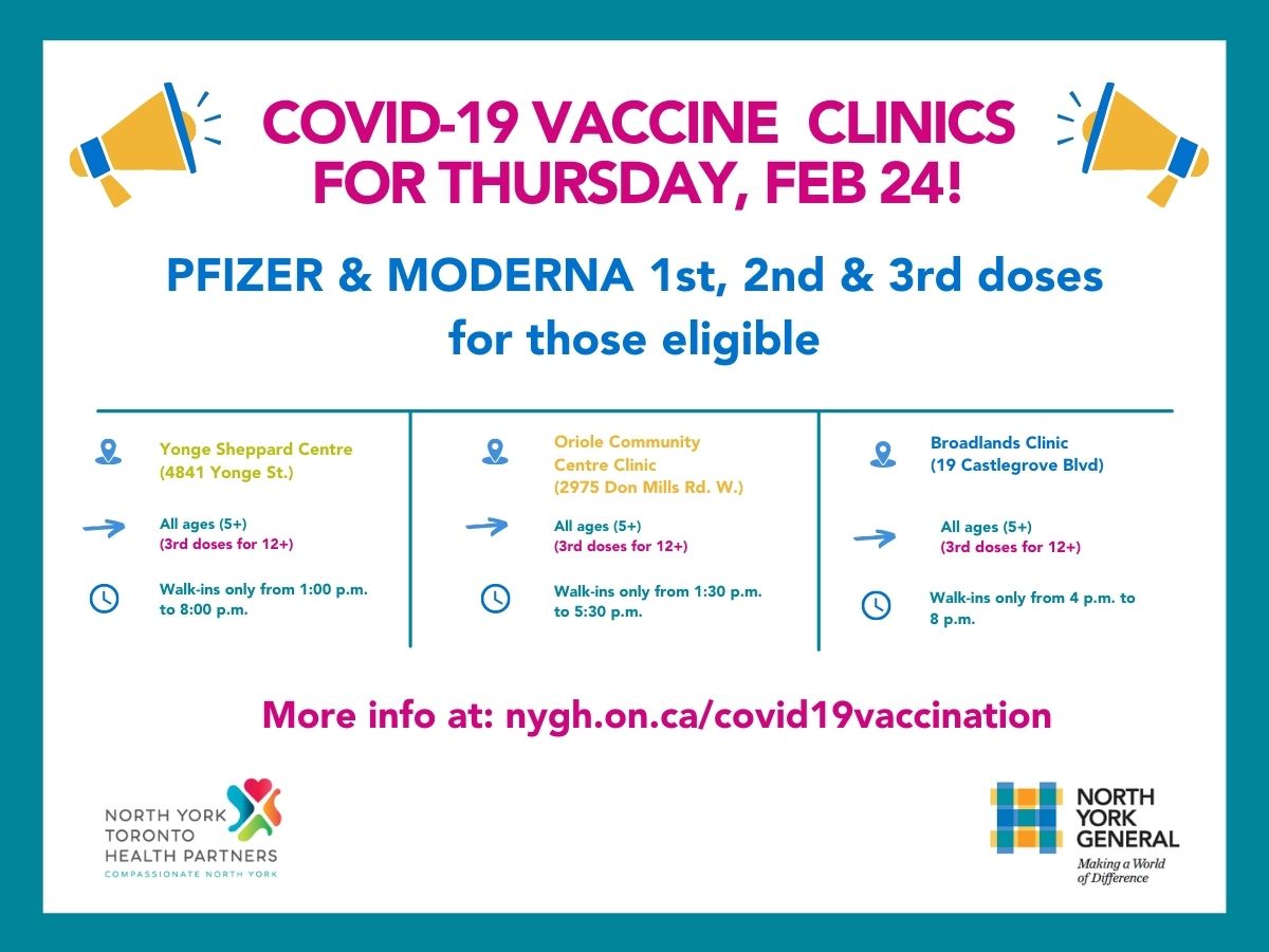 NYGH_News's tweet image. 📢 #ICYMI: Youth 12-17 can now receive their 3rd dose of the #COVID19 vaccine if eligible! Don’t miss today’s all ages (5+) clinics in North York!
📍 Yonge Sheppard Centre
📍 Oriole Community Centre
📍 Broadlands Community Centre
bit.ly/3tEcdN1 @NYT_HP @willowdalebia