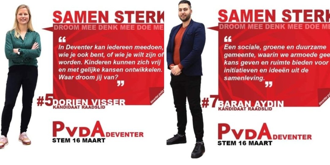 Ik stel u voor aan @dorienvisser onze <a href="/pvdadeventer/">PvdA Deventer</a> kandidaten #5 en Baran Aydin #7