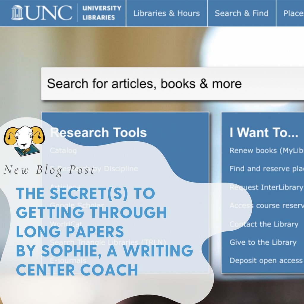 uncwritelearn's tweet image. Writing Center Coach Sophie shares her secrets to getting through a long paper in our latest blog post. Read more about her experience with writing long papers here: writingcenter.unc.edu/2022/02/longpa… 

#writeherewritenow #uncwritingcenter #unclearningcenter #UNC #blog #longpapers
