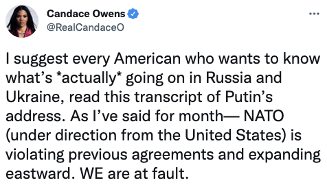 And here she is saying Putin’s invasion of Ukraine is actually America’s fault. (4/9)