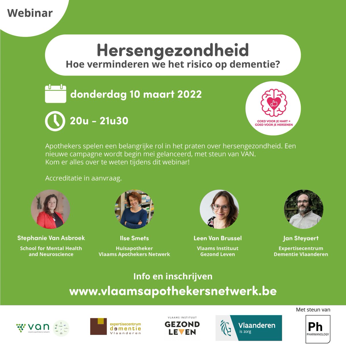 VlaamsApoNet's tweet photo. 🥼 Aprs spelen een belangrijke rol in het praten over hersengezondheid. Daarom wordt er een nieuwe campagne begin mei gelanceerd.
💻 Binnenkort blikken we vooruit in een webinar.

📅 Donderdag 10 maart
🕘 20u - 21u30

👉 Schrijf je hier in: https://t.co/NX5utdLtXW https://t.co/SHgj9e2Jmv