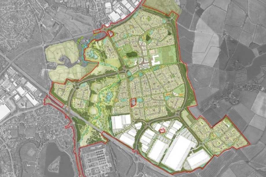 djjmilner's tweet photo. This is Milton Keynes East Sustainable Urban Extension

It has two forty metre wide 50-60mph main roads running through the red line of the new site. And the M1 separating it  

Nowhere near a train station

£94.6m road subsidy. Surely we can spend this better

#ComputerSaysRoad https://t.co/OtZxNjJt1v