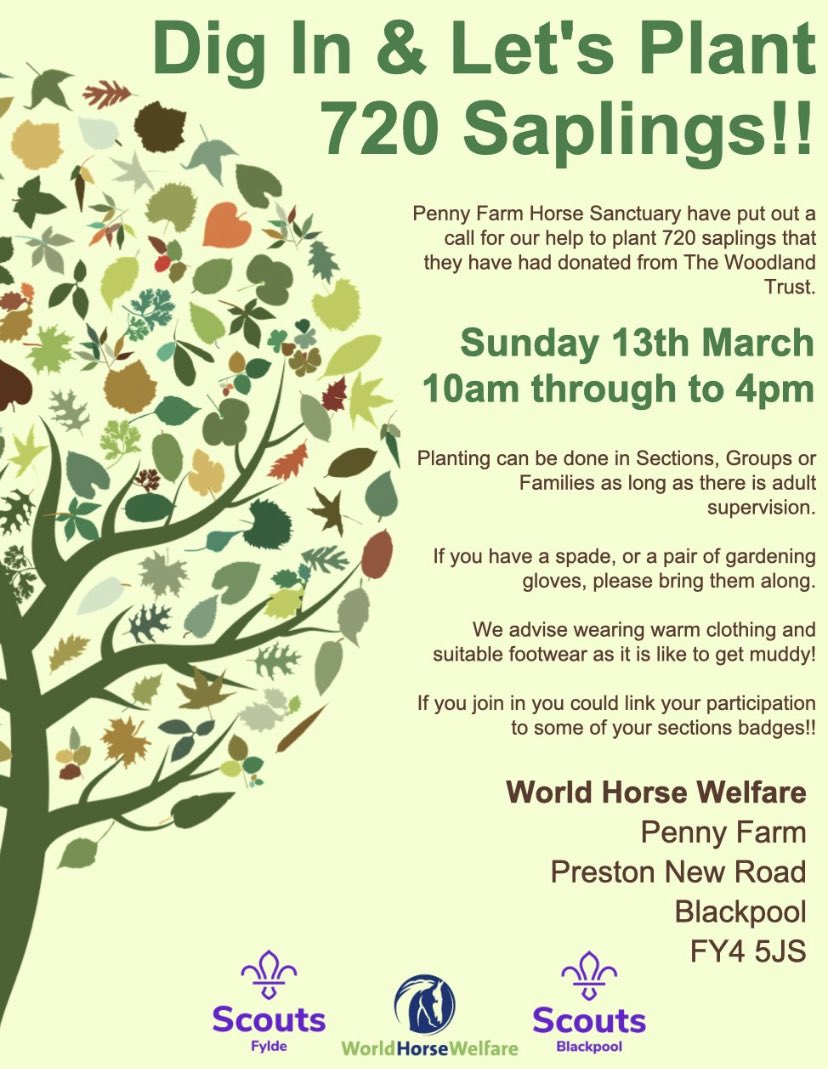Dig in and let’s plant! 🌲 We’ve teamed up with <a href="/BlackpoolScouts/">Blackpool Scouts</a> and <a href="/HorseCharity/">World Horse Welfare</a> Penny Farm to plant 720 saplings! See details below and register to say you’re coming here 👉 forms.office.com/r/AZPzGmJ5ge