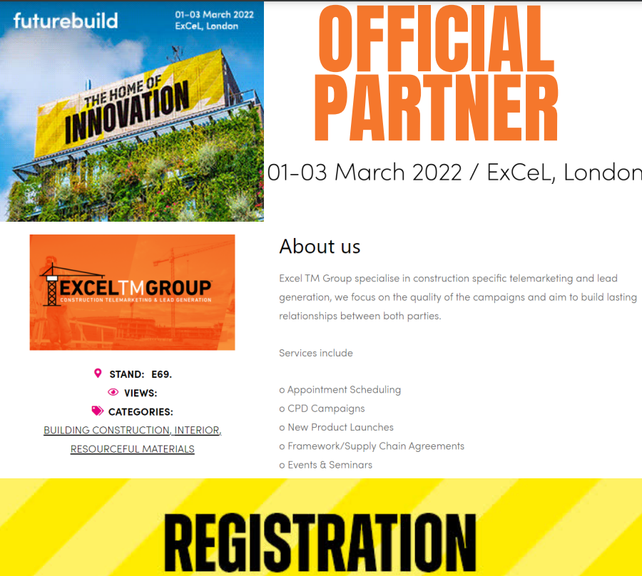Excel TM Group (@exceltmgroup) on Twitter photo Not long till our Business Development team arrive at <a href="/FuturebuildNow/">Futurebuild</a>
Not only is this the first time that we will be exhibiting at this event but we are delighted to say that we are official data partners!
See you all there!
#construction #telemarketing #leadgeneration Not long till our Business Development team arrive at <a href="/FuturebuildNow/">Futurebuild</a>
Not only is this the first time that we will be exhibiting at this event but we are delighted to say that we are official data partners!
See you all there!
#construction #telemarketing #leadgeneration