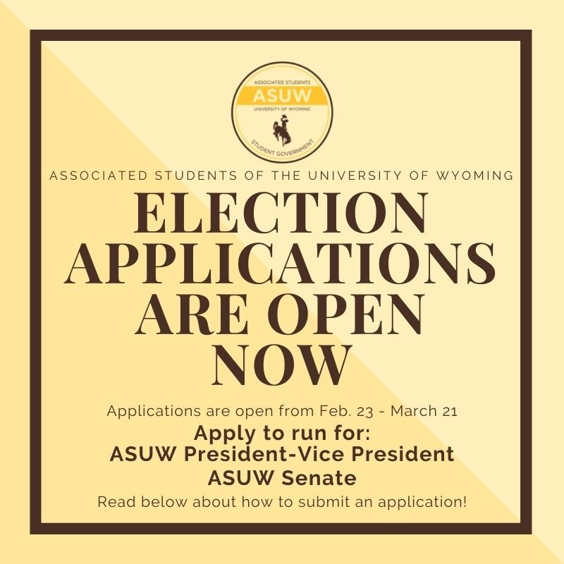 ASUW Elections applications are now open! Head to the ASUW website (linked in our bio) to apply to run for ASUW President-Vice President and the ASUW Senate! 

Applications are open from Feb. 23 - March 21. Campaigning will begin on March 21. Rules can be found via our website.