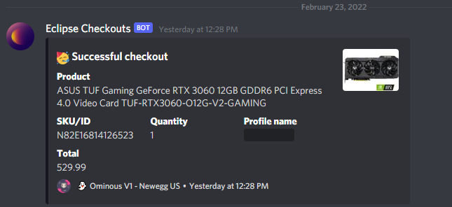 UrnnV's tweet photo. Low WM stock but we're still making money in @Eclipse_ACO  🔥

Bots: @AkariAutomation @Origin_AIO @OminousAIO 
Server: @ArsonServers 
Proxies: @PettiProxies / @BezosProxy https://t.co/tq7P1uJrFm