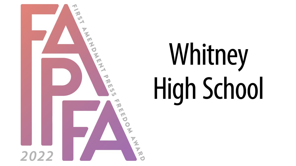 nationalJEA's tweet photo. Congratulations to Whitney HS, one of 18 schools honored with the 2022 First Amendment Press Freedom Award. Learn more: https://t.co/cAkPNakVRq
#pressrights @WhitneyUnited @RocklinUnified @jeaNorCal https://t.co/cK3NrGi2lY