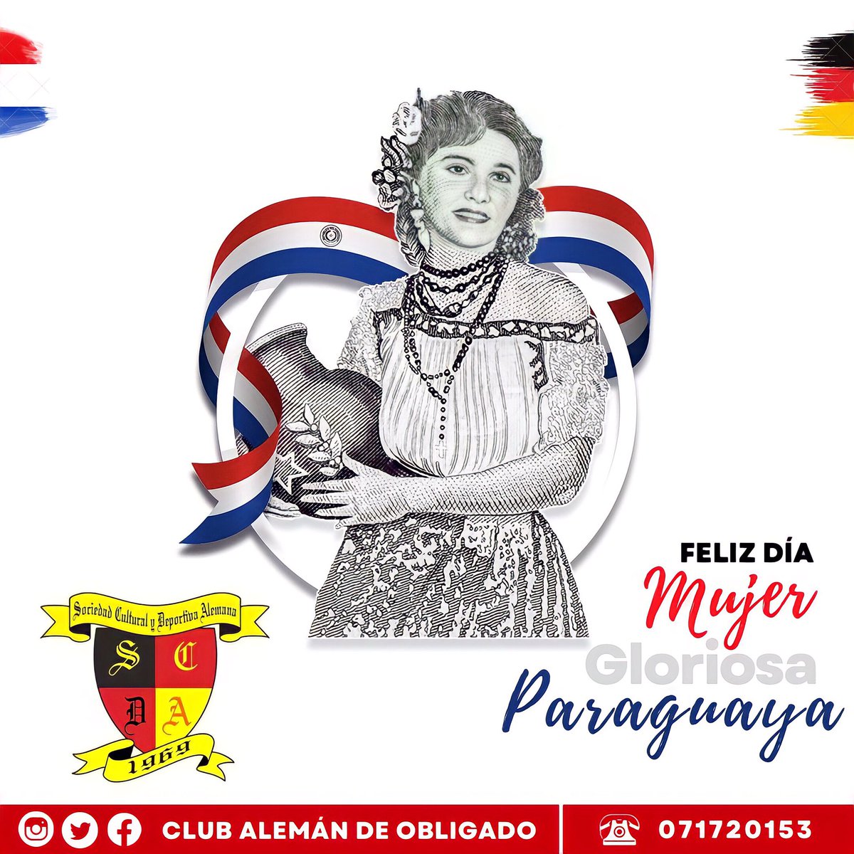 Les deseamos a todas ustedes feliz jornada 🎊 
Mujeres valientes, las más gloriosas de América. 
❤️🤍💙

#scda2022 
#mujerparaguaya🇵🇾 
#clubalemándeobligado 
#itapúa 
#obligado