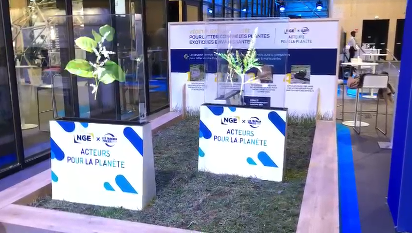 groupe_NGE's tweet photo. LIVE🔴 #ForumTP #ActeursPourLaPlanète @bfmbusiness 🏆👏 Anne Scher #NGE lauréate dans la catégorie #Biodiversité pour la solution de végétalisation et de la lutte contre les plantes exotiques invasives. Trophée remis par JC LOUVET Pdt de la commission dév durable de la @FNTP_info https://t.co/Wl8NDsMDfP