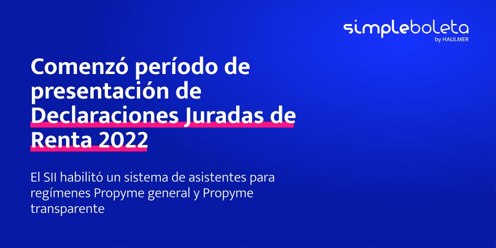 SimpleBoleta's tweet photo. 👉Esta etapa se extiende hasta el 31 de marzo, a modo de recibir información para que el SII entregue en abril las propuestas de Declaraciones de Renta para personas y empresas. 
.
#Simpleboleta #BoletaElectrónica #Inventario #Catálogo
#puntodeventa #proveedores #negocio https://t.co/nTgAveHNhS