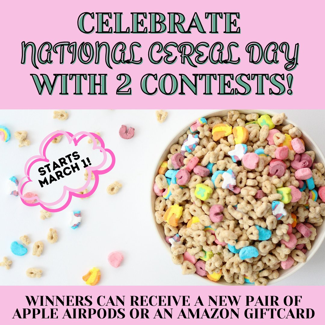 💥New contest alert!💥

Are you feeling...lucky?🍀Celebrate National Cereal Day starting on March 1 with two contests! Stay tuned to learn more!