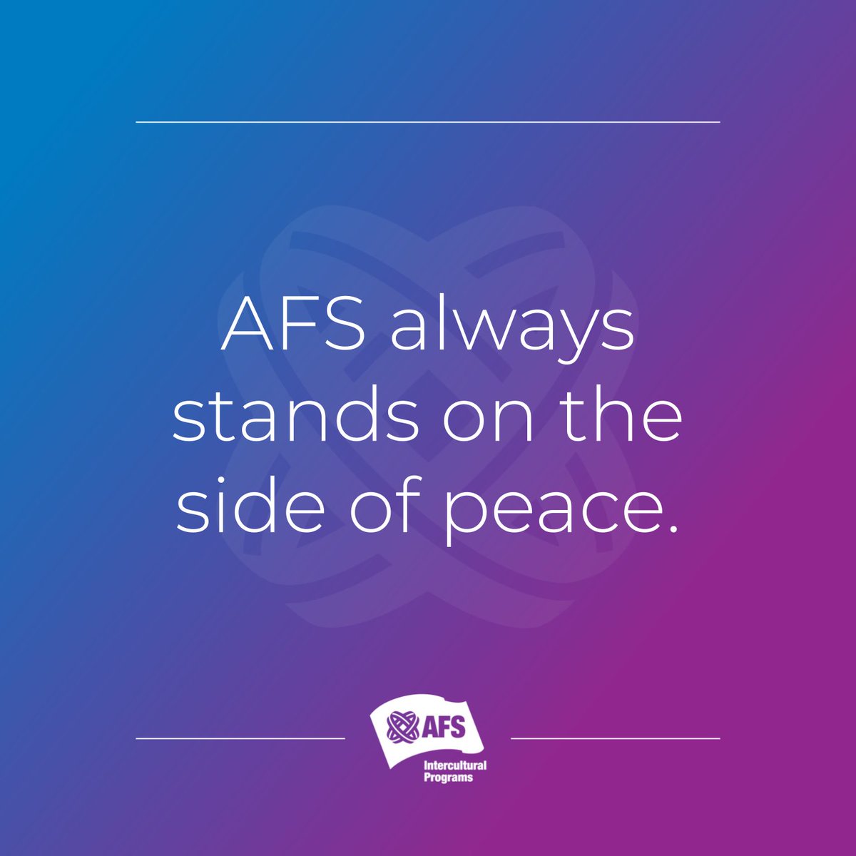AFS's tweet photo. AFS always stands on the side of peace. We are concerned for every person affected by this conflict, but particularly for the millions of young people in Ukraine and Russia who deserve to live in a just and peaceful world. 

Read our full statement here: https://t.co/QMe2wgBX8L. https://t.co/AeyfPF5ouK