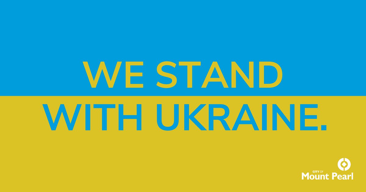 Mount_Pearl's tweet photo. We stand with Ukraine.

The City of #MountPearl is thinking of the more than 40 million people living in the Ukraine.

We're also thinking of Ukrainians living abroad, including those within our community.

We support you, and we are with you. https://t.co/9mKS5IVHlI