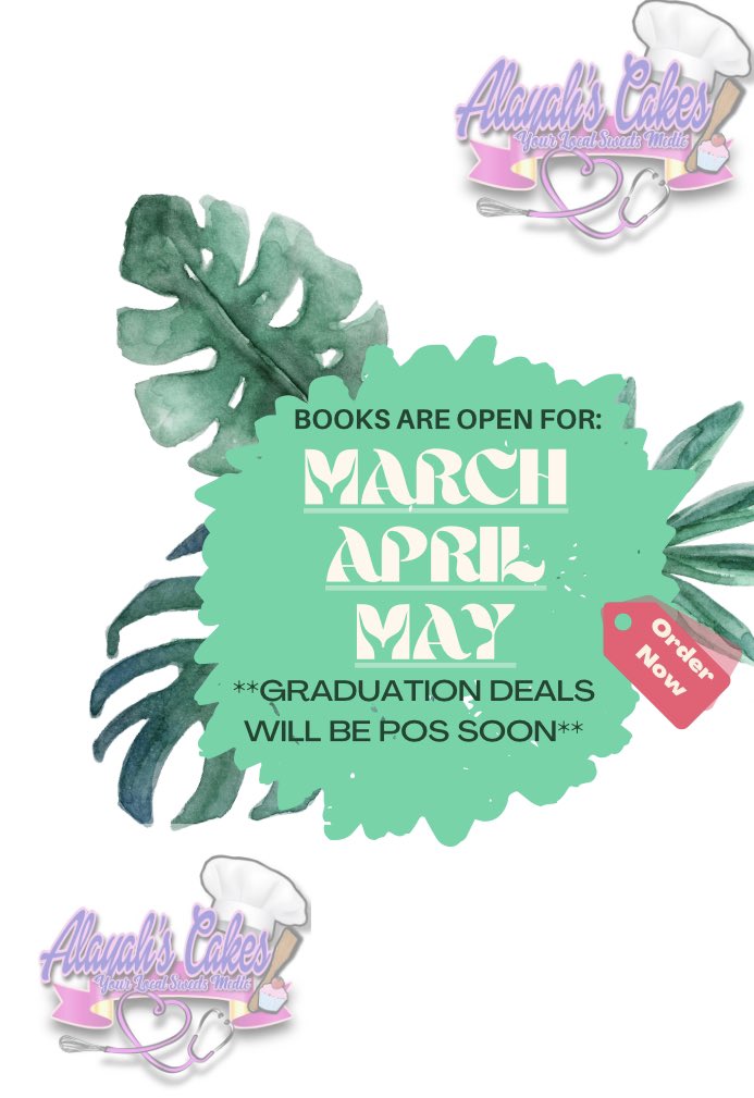 Our books are open from the months March, April, & May. 
**Graduation deals will be posted soon**

#alayahscakes #localsweetsmedic #nolagraduationparties #nolachef #nolabaker #nolabakery #booktoday #nolacustomcakes