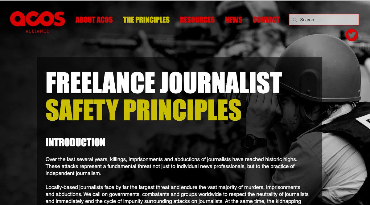 The ACOS Principles were created to protect the #safety of freelance & local #journalists. We encourage all news orgs covering #Ukraine to adopt the principles as part of their everyday practice & encourage the journalists they work with to do the same: bit.ly/33NJJJz