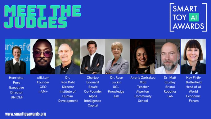 Register to watch the #SmartToyAwards, Saturday 22 May 11am PDT: wef.ch/3oDh6Vu

Join us as we crown the winners of the inaugural competition!

Featuring <a href="/KayFButterfield/">KayFirth-Butterfield</a> <a href="/unicefchief/">Catherine Russell</a> <a href="/Andriazaf/">Andria Zafirakou</a> <a href="/CEBouee/">charlesedouard bouée</a> Rose Luckin, Matt St ..
rt <a href="/wef/">World Economic Forum</a>