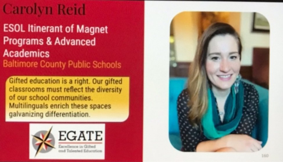 Congratulations to Carolyn Reid on her award for Excellence in Gifted And Talented Education! @BCPSESOL