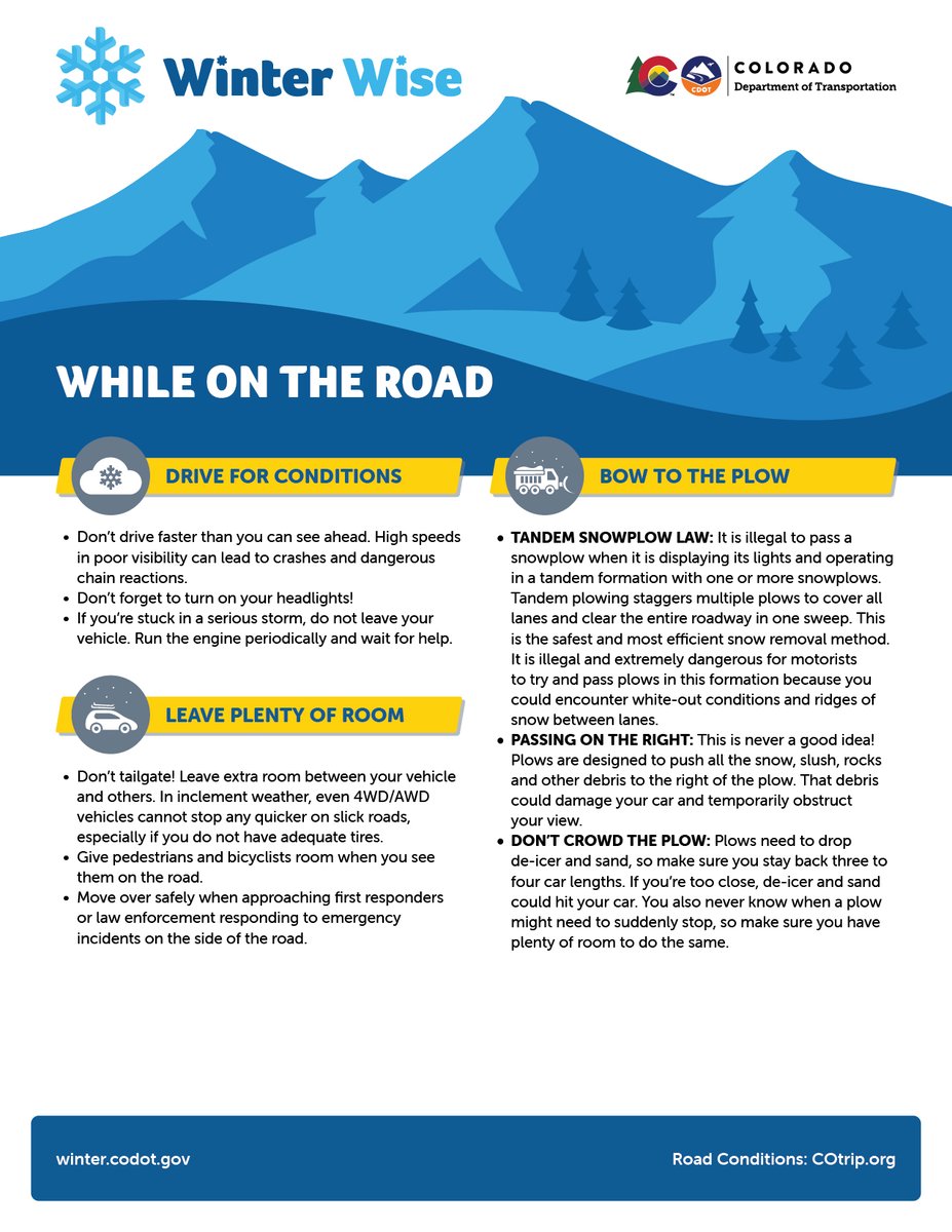With some fresh snow on our beautiful mountain roads, it’s probably a good time to brush up on the laws + helpful tips from <a href="/ColoradoDOT/">Colorado Department of Transportation (CDOT)</a> before driving to/from Gunnison Crested Butte! 
🚘 🏔❄️⚠️
Find out more >> bit.ly/gcbtravelalerts
