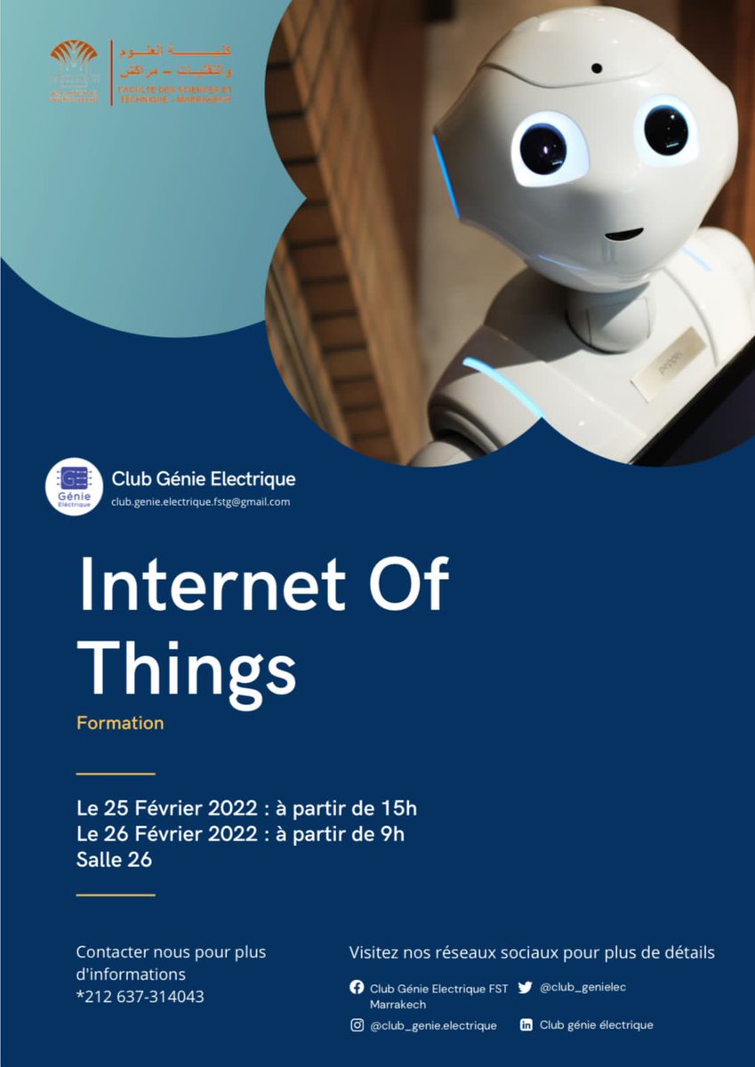club_genielec's tweet photo. Le club Génie Électrique organise une formation sur l'initiation dans l'IOT ce vendredi à partir de 15h,et samedi à partir de 9h au profit des membres du club.
#génie_électrique
#FSTG https://t.co/6V9uDS7dc5