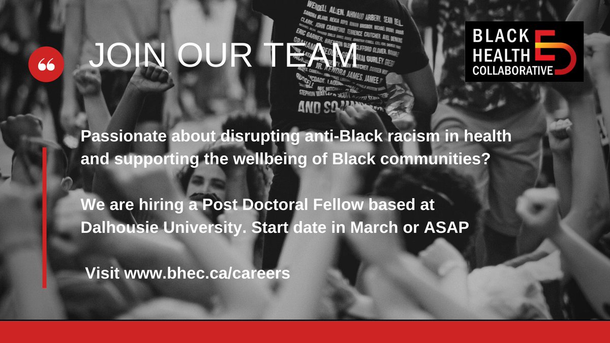 The @BlackHealthEdC team is growing. Are you a recent PhD grad with expertise in Black health and anti-Black racism? We are recruiting a postdoc fellow @DalhousieU #postdocjobs #MedEd