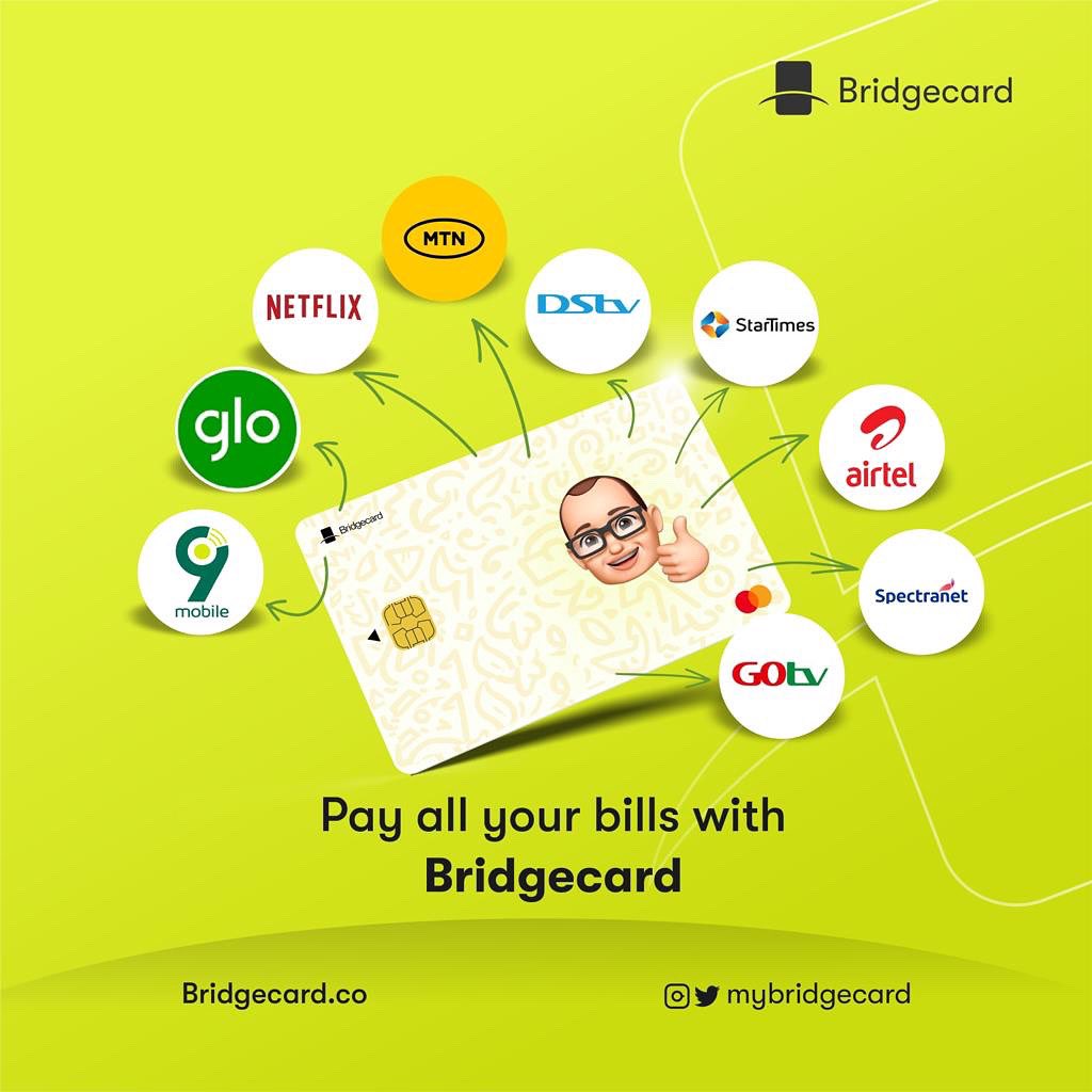 mybridgecard's tweet photo. Paying a bill has never been easier.

Enjoy endless possibilities with us!

Join our waitlist here -https://t.co/DE3xBUBvxX to get early access and stay up to date.

#Bridgecard #Finance https://t.co/u9a92CdR7c