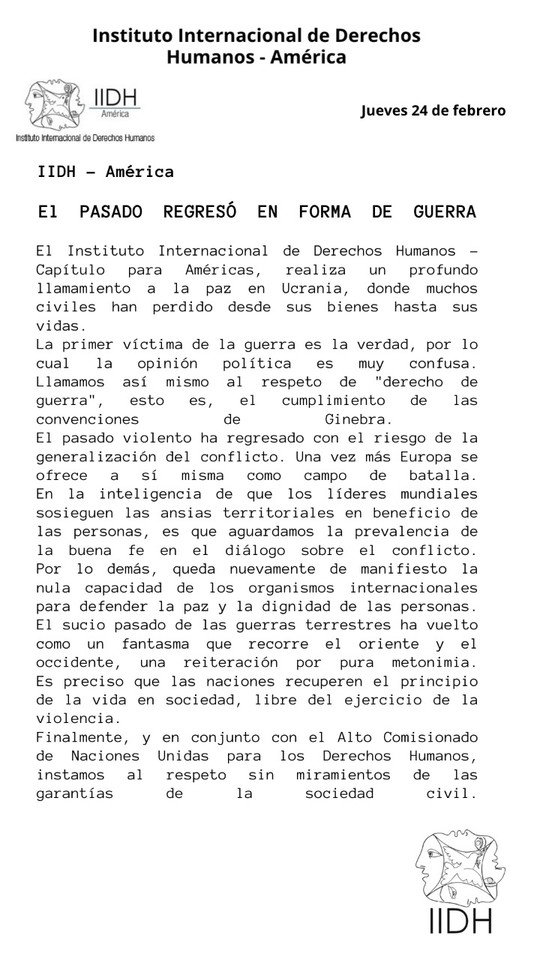 IIDHAmerica's tweet photo. Comunicado del IIDH – América sobre Ucrania 

#Rusia #Ucrania #IIDHAmérica #IIDH #Guerra #Europa #EEUU #EstadosUnidos #Paz https://t.co/O1Bwgn60dy