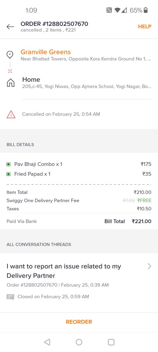 raki2511's tweet photo. @SwiggyCares Earlier order id which cancelled by your agent to replace after 1hr https://t.co/DlXFxi7OEf
