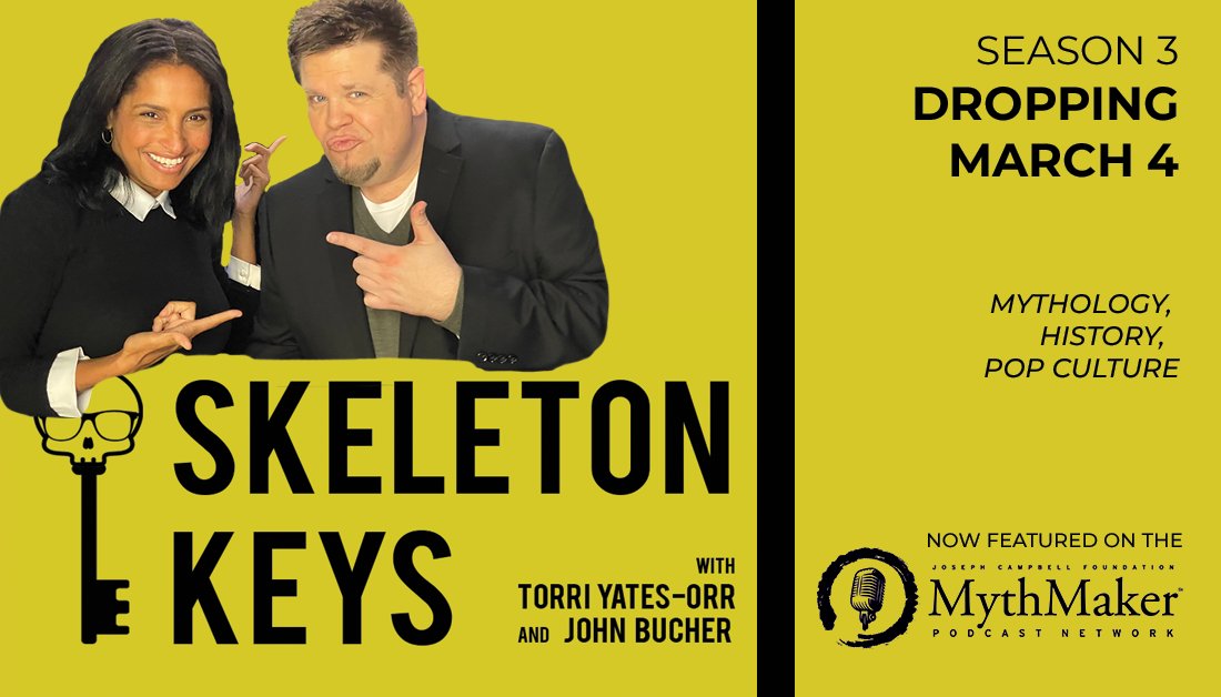 SkeletonKeysPod's tweet image. We're back!!! Season 3 drops on one week from tomorrow on March 4, 2022! Join @TorriYatesOrr and @johnkbucher as they bring all new episodes on myth, history, and pop culture. Now proudly a part of @jcf_org's MythMaker Podcast Network!

#podcasts #mythology #history #popculture