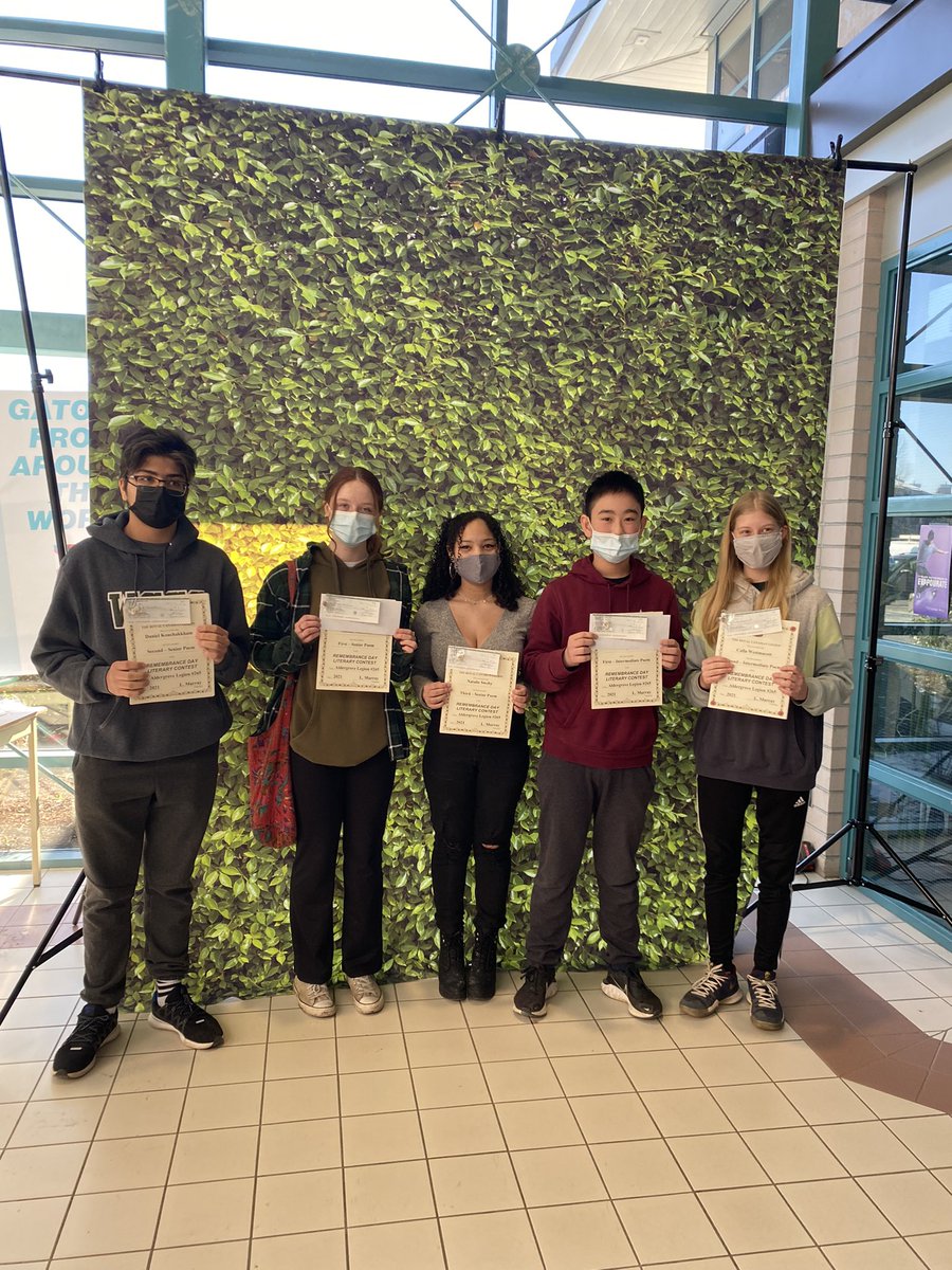 So proud of these grade 8 and grade 12 students from <a href="/sd35wgss/">WGSS</a> who won the Langley Legion Remembrance Day poetry contest.  Their thoughtful words are exactly what our world needs right now.