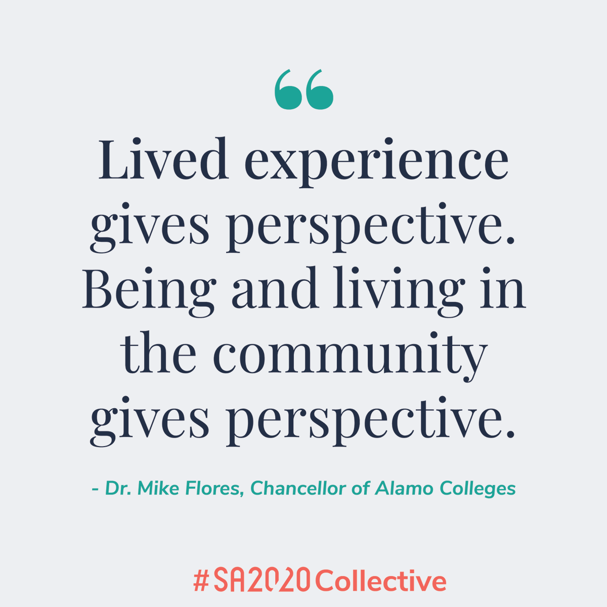During The Collective, Chancellor <a href="/MikeFloresPHD/">Chancellor Mike Flores</a> joined <a href="/GoSPC/">St. Philip's College</a> alum <a href="/ShelHathaway/">Shel Hathaway</a> for a conversation on the power of community college. Dr. Flores shared why it's so significant that, as a leader, he knows and is a part of San Antonio—because lived experience gives perspective.