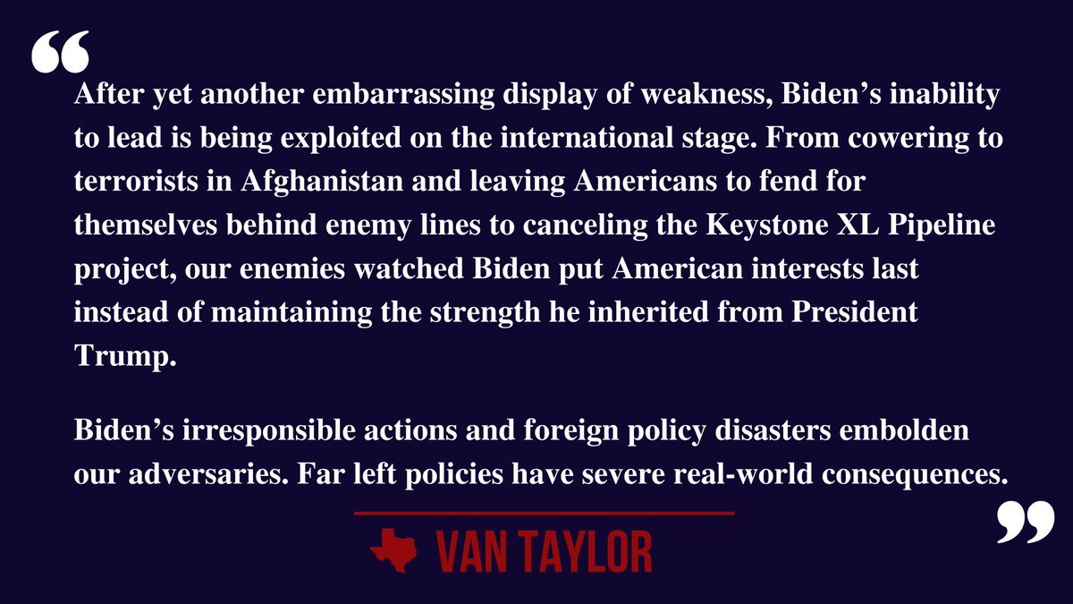 RepVanTaylor's tweet image. Biden's irresponsible actions and foreign policy disasters embolden our adversaries. Praying for the people of Ukraine.