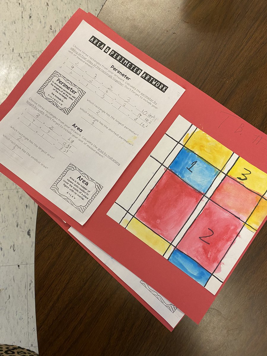 Today, we combined ART with area and perimeter and created masterpieces inspired by artist, Pier Mondrian. Students had to design a grib, measure the area and perimeter of 3 rectangles, and then paint using only primary colors. <a href="/JAE_stem/">JackAndersonElemSTEM</a> @co_sumner