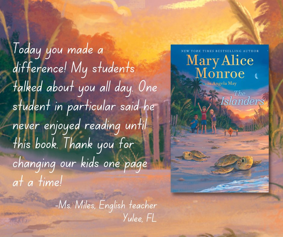 maryalicemonroe's tweet photo. When you get a message from a teacher who says that my book transformed a #reluctantreader. My day is made! <3 Thanks to @amelia_book for gifting all students at Yulee Middle School with #TheIslanders book!
#readTheIslanders #middlegrade #bookseries #SearchforTreasure https://t.co/R4qwHK8Vvg