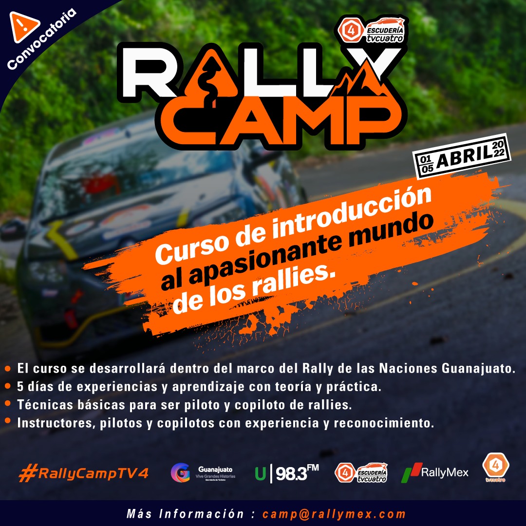 RallyMexico's tweet photo. Si tu sueño es el llegar a ser piloto o copiloto de rallies y vives en cualquier parte de #México, esta convocatoria es para ti, @Rallymexico y @EscuderiaTV4GTO lanzan el primer #RallyCampTV4 un curso de introducción al apasionante mundo de los rallies. 

Info: camp@rallymex.com https://t.co/BpsXHhwLSX
