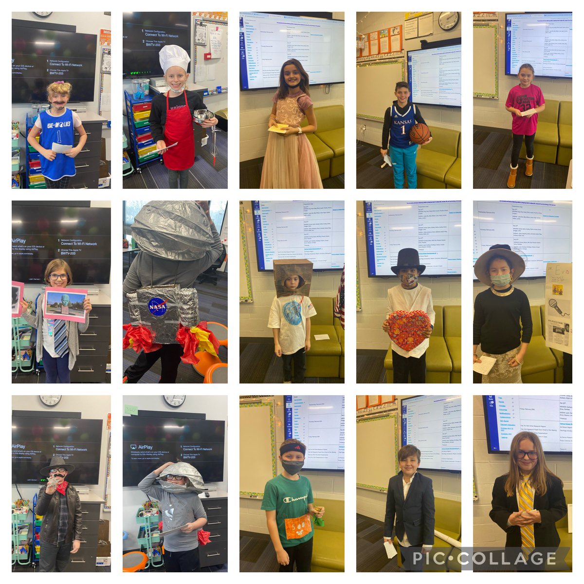 WeningAmber's tweet photo. More Famous Kansans came to our class today!  Thank you to Wilt Chamberlain, Eva Jessye, Lynette Woodard,William Quantrill, Russel Stover, Phog Allen, Jim Ryun, Ron Evans, Janelle Monae, Wyatt Earp, and Charlie Parker! @Bulldogs512  @BriarwoodElem https://t.co/EFvFcd5CQT