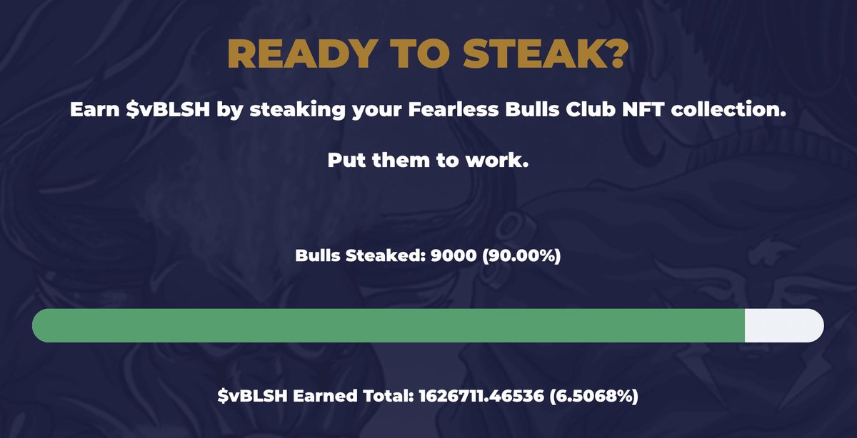 Fearless_Bulls's tweet image. TARGET HIT: 
9,000 FBC NFT’S ARE STEAK’d 🥩👑 

Thank you to all the hodlers, steak’ers, FPL teams, Mods, and the FBC community for hitting this 90% staking milestone in record time 🚀🚀

Feeling Bullish? 🐂 💎 
Snipes &amp;gt;&amp;gt;&amp;gt;
magiceden.io/marketplace/fe…

#SolanaNFTs #SOLnfts #SolNFT