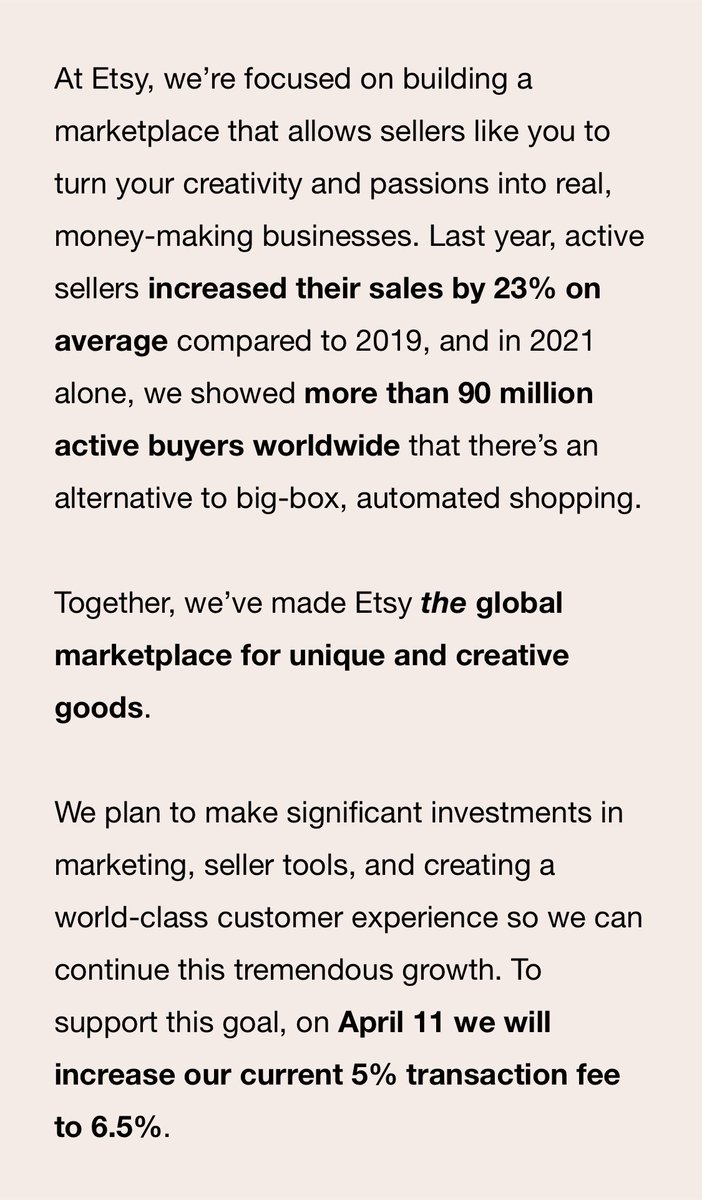 candacemar's tweet photo. Etsy increased their sales and also their greed. 😐

Someone make a new site for makers, and leave all the mass-made stuff on the old Etsy. https://t.co/A3dTW4aWrs