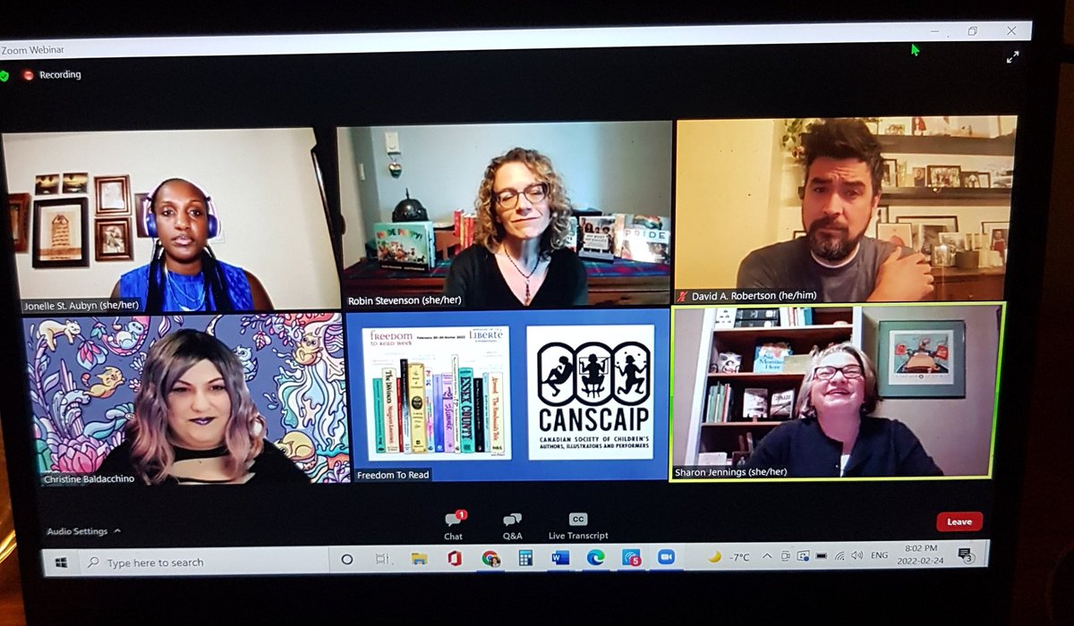 A fantastic and enlightening discussion for @freedom_to_read Week. Thanks to @CANSCAIP, @robin_stevenson, @DaveAlexRoberts, @CLBaldacchino, @Ms_St_Aubyn, and @BPCcanada #FTRWeek