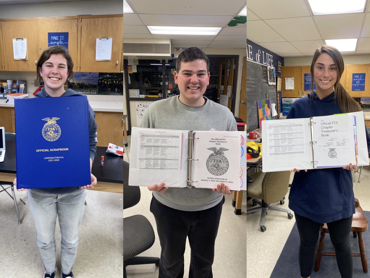 Being an officer of the FFA is tons of fun but tons of responsibility-especially those who tackle the completion of an officer book!

Bryce, Cameron, &amp; Hazel have all been named State Gold-Rated Officers! They also all received perfect scores, having no mistakes in their records!