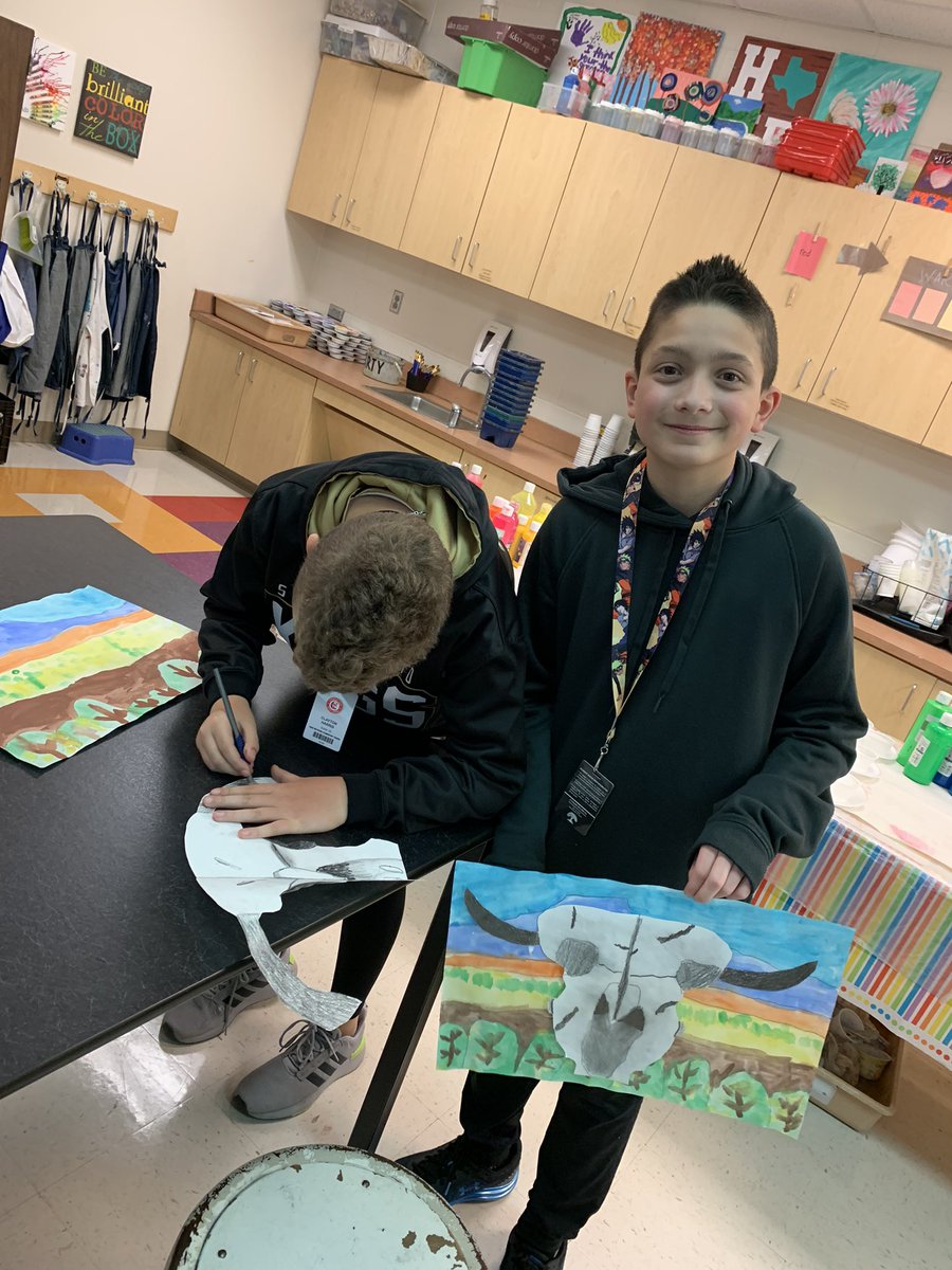 charistaylorART's tweet photo. Adding the finishing touches to our Georgia O’Keeffe inspired landscapes!  #5thgrade @TeamRBES @ComalFineArts https://t.co/HLvPGCkzdn