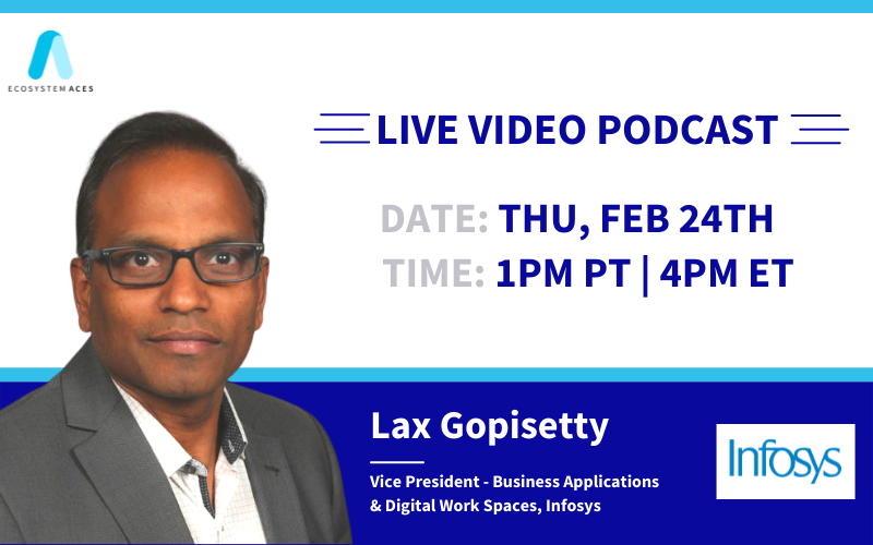WorkSpan's tweet photo. LIVE NOW! Join this LIVE Video Podcast Special Topic on Global GSIs and Ecosystem Partnering with Lax Gopisetty, Vice President - Business Applications & Digital Work Spaces at Infosys!
https://t.co/Q5AXFQDIax
#Ecosystems #Partnerships #Partners #EcosystemAces #GSI https://t.co/v7YdtdbJ4l