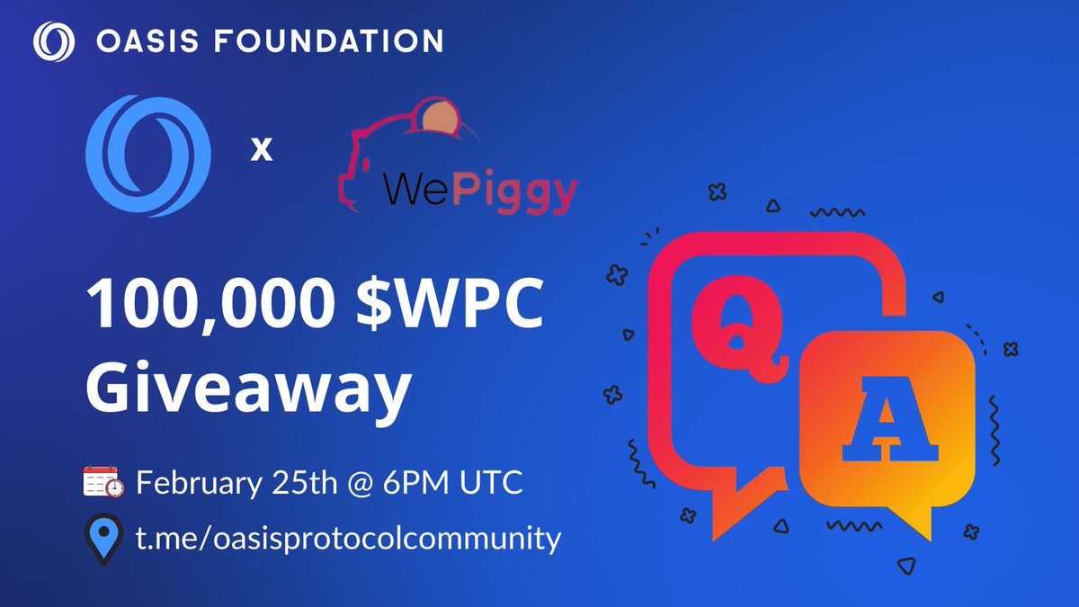 Another Oasis AMA Session guys!

Join <a href="/OasisProtocol/">Oasis 🌹</a> and <a href="/wepiggydotcom/">WePiggy</a> in an insightful AMA session tomorrow at 6PM UTC

Rewards to be won!

#OasisNetwork #WePiggy #AMA 
#CTBot Adrop RAM 0.3 trx 50