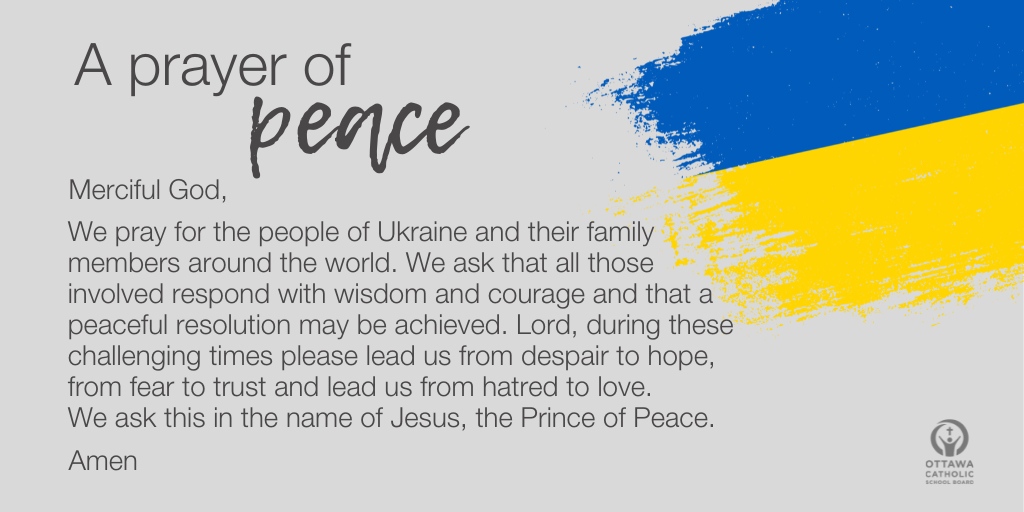 Let us #PrayTogether for Ukraine.🙏 We send our prayers of peace, courage and hope to the people of Ukraine and to those with Ukrainian loved ones. ❤️🇺🇦
#ocsbFaith #PrayForUkraine