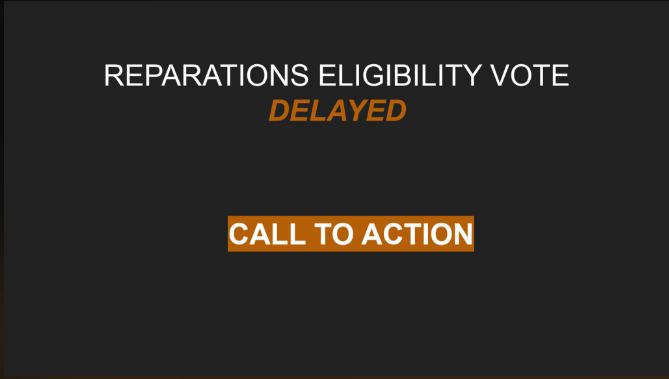 chrisorganizsac's tweet photo. After 9 months of strong public input, clear direction from the author of the Reparations bill, &amp; the best legal advice, all for lineage eligibility, the CA Reparations Task Force voted to DELAY the eligibility vote. Unacceptable. CALL to ACTION. #NoDelay

https://t.co/YMQpKi05Yl https://t.co/jT6xRnw1xp