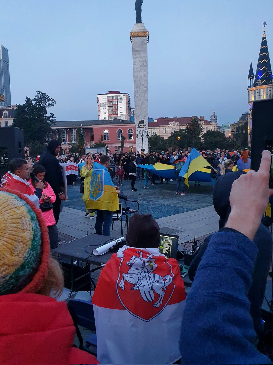 sandra__mad's tweet photo. what Putin is doing is horrific and I can't even put into words how I feel. 

I stand with Ukraine.

protest against Russian invasion today in Batumi, Georgia. https://t.co/LR7yxm71Zr