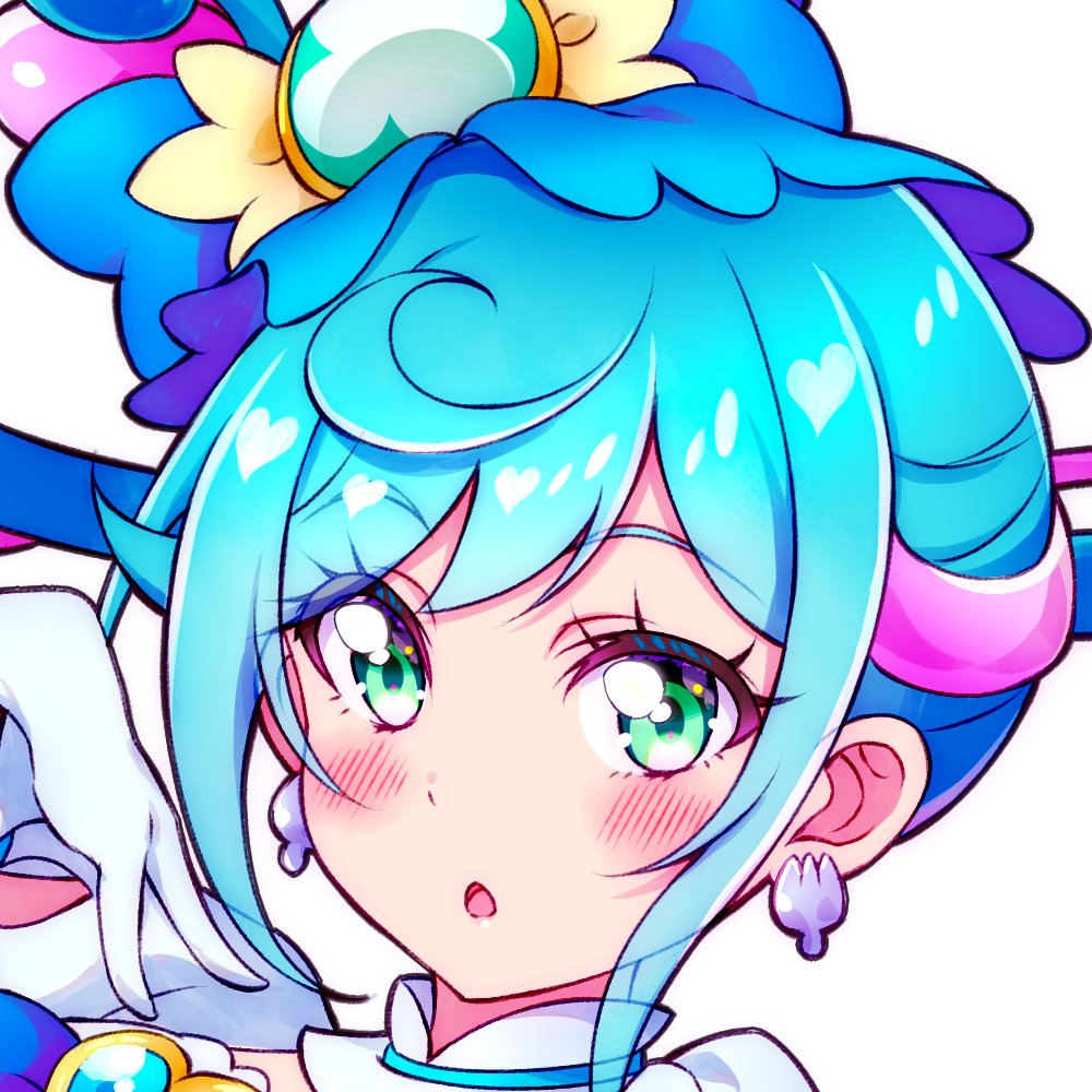 1girl jewelry solo gloves earrings green eyes blue hair  illustration images