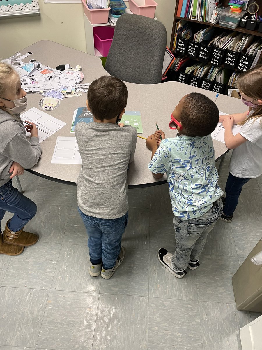 KatelinNolan1's tweet photo. Was excited to try something new this morning by using the carousel strategy to review main idea. In groups, students hunted in NF books to use clues that would tell them the main idea. The kiddos worked as a team and had fun! #ShineOn #oneccps https://t.co/VoVhhU5i3o